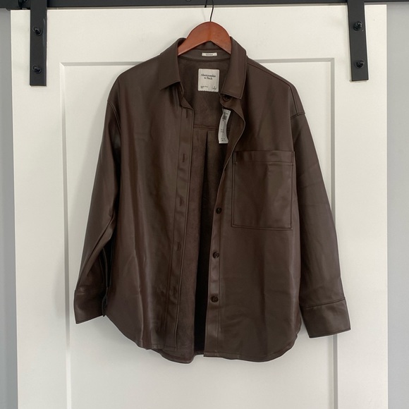 NWT Abercrombie and Fitch Brown Leather Shacket - Picture 1 of 4
